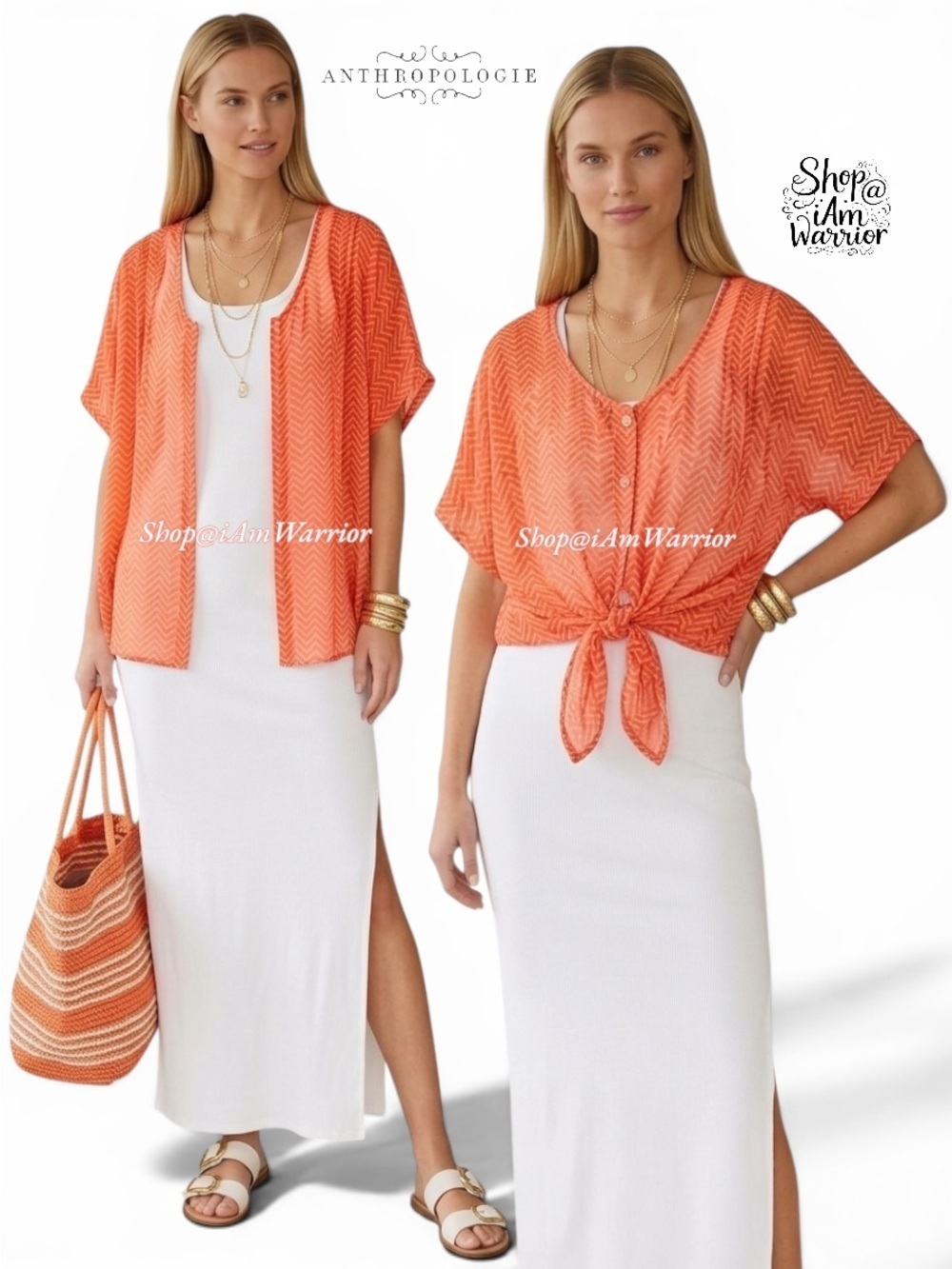 Anthropologie {Maeve} orange herringbone print top *shop@iamwarrior